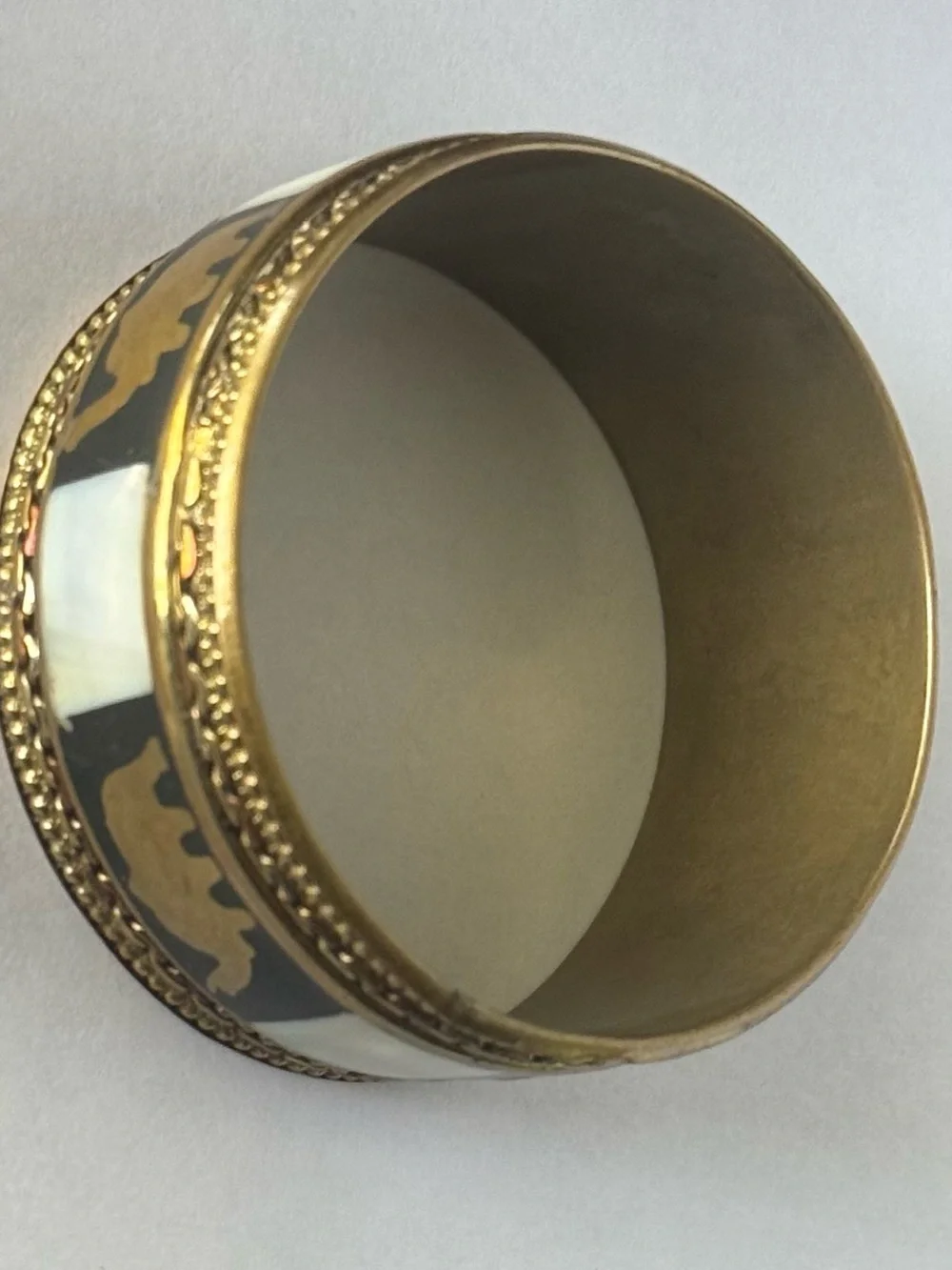Vintage Brass Elephant & Mother of Pearl Inlay Bangle Bracelet
